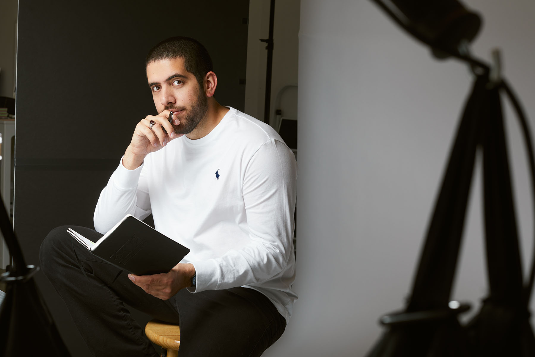 Hussain Almossawi, product designer and CGI artist, in the studio